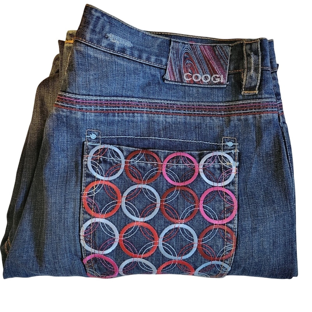 Coogi Baggy Loose Bubble Embroidered Logo Blue Denim Jeans Men's Size 42x35